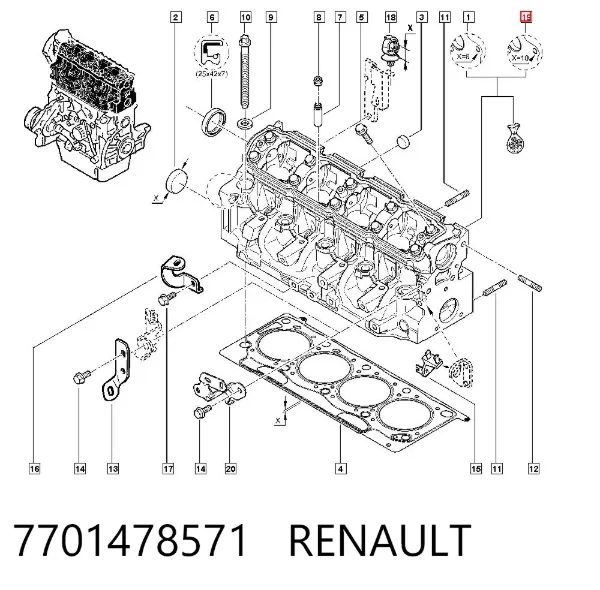 Głowica cylindrów 7701478571 Renault (RVI)
