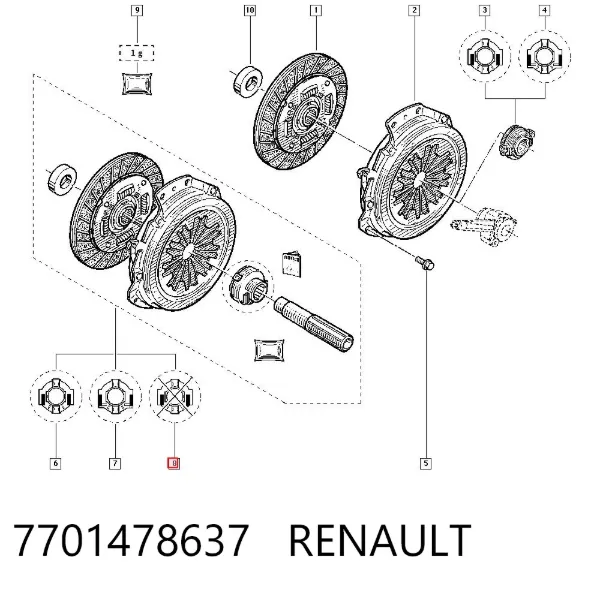 Zestaw sprzęgła (3 części) 7701478637 Renault (RVI)