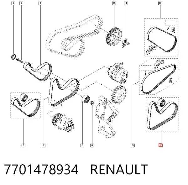 Pasek napędowy mechanizmów, zestaw 7701478934 Renault (RVI)