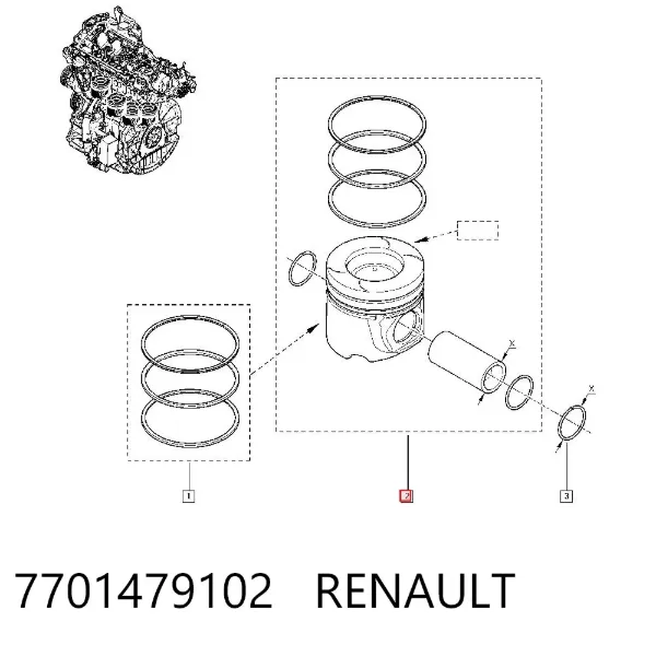 Tłok, komplet do jednego cylindru, STD 7701479102 Renault (RVI)