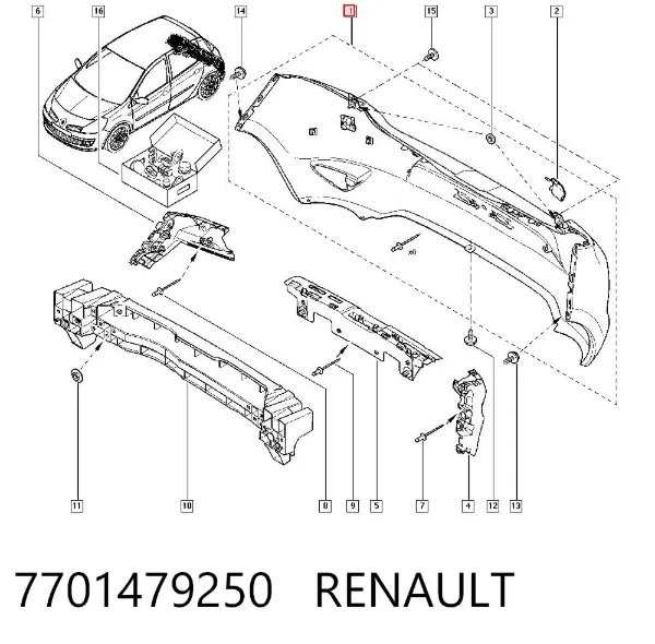 Zderzak tylny 7701479250 Renault (RVI)