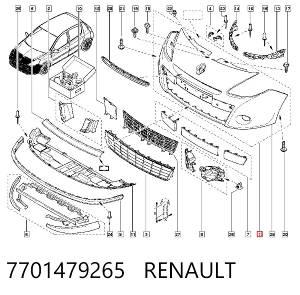 Zderzak przedni 7701479265 Renault (RVI)