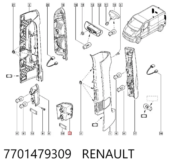 Przednia lampa przeciwmgielna tylna lewa 7701479309 Renault (RVI)
