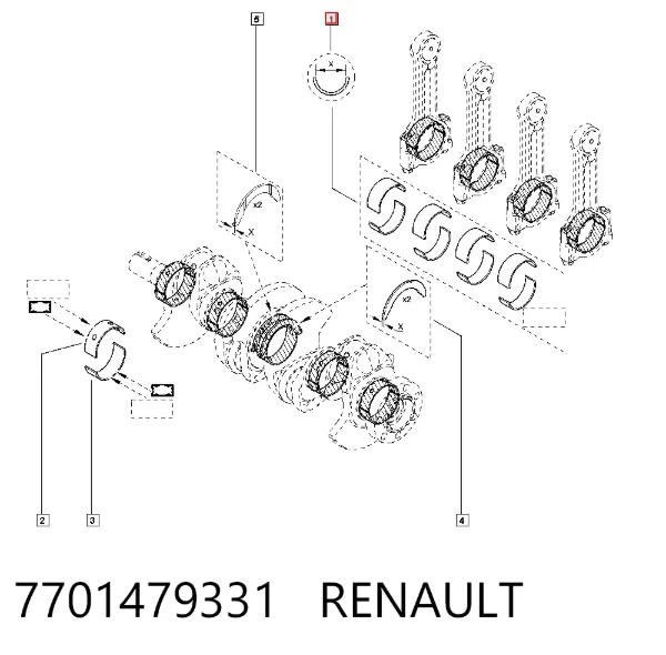 Panewki korbowodowe wału korbowego, zestaw, standardowe (STD) 7701479331 Renault (RVI)