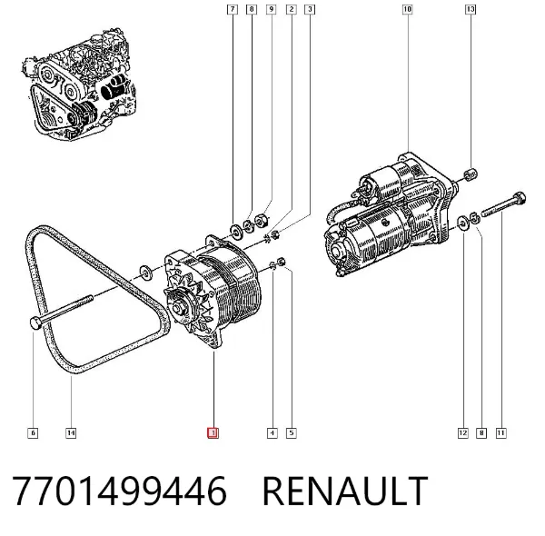 Alternator 7701499446 Renault (RVI)