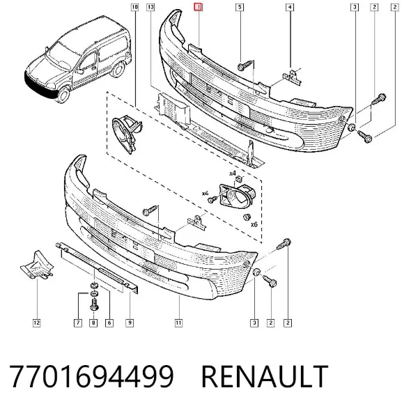 Zderzak przedni 7701694499 Renault (RVI)