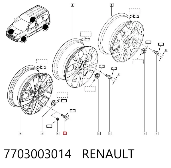 Śruba koła 7703003014 Renault (RVI)