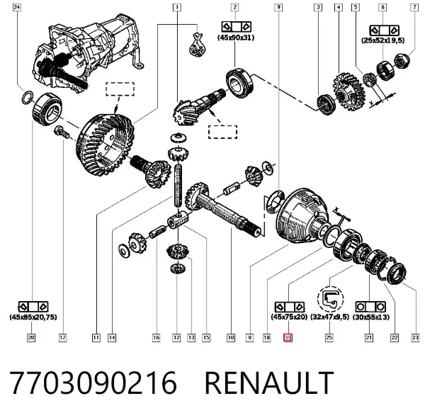 Łożysko skrzyni biegów 7703090216 Renault (RVI)