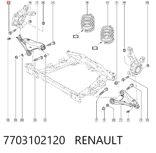 Śruba mocowania przedniego sworznia wahacza do czopu 7703102120 Renault (RVI)