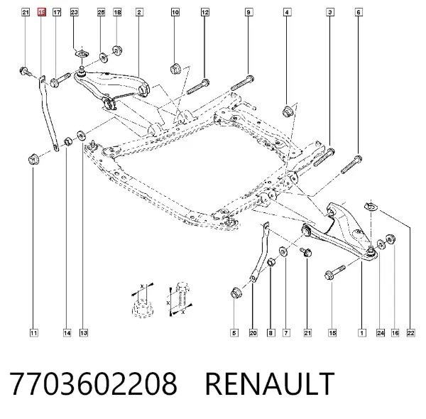 Śruba mocowania wahacza przedniego, dolnego 7703602208 Renault (RVI)