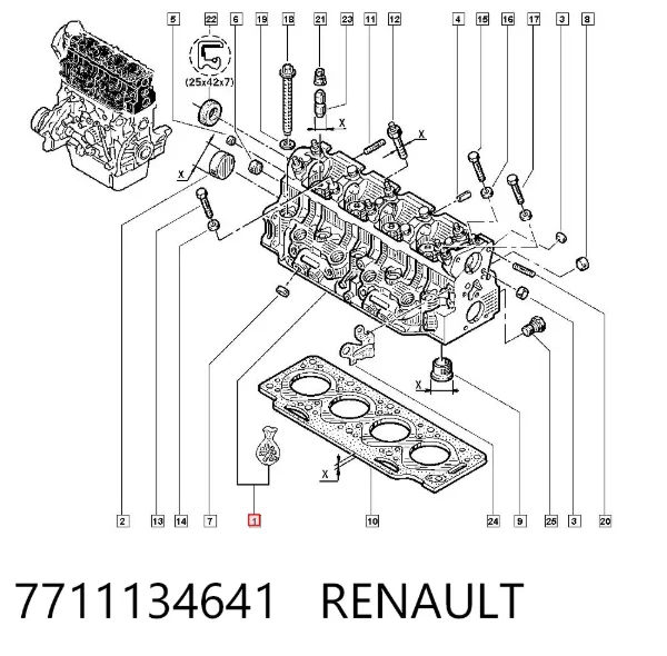 Głowica cylindrów 7711134641 Renault (RVI)