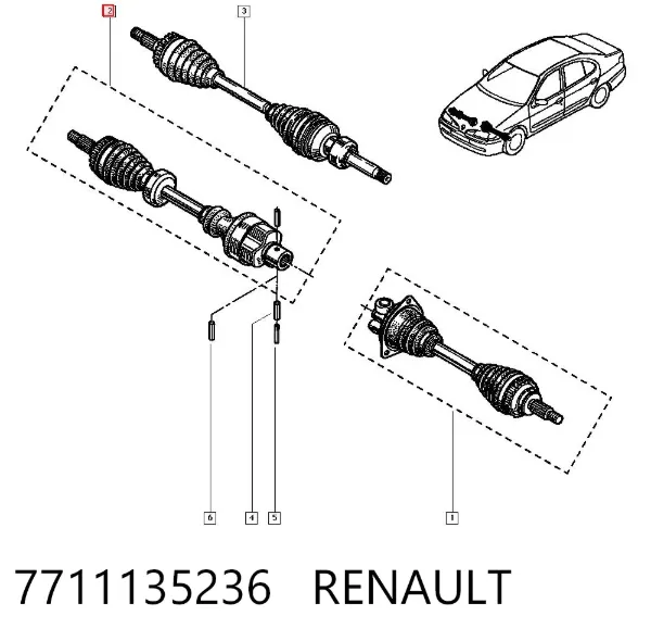 Półoś napędowa przednia prawa 7711135236 Renault (RVI)
