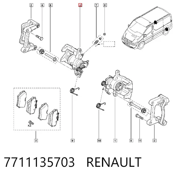 Zacisk hamulcowy tylny prawy 7711135703 Renault (RVI)