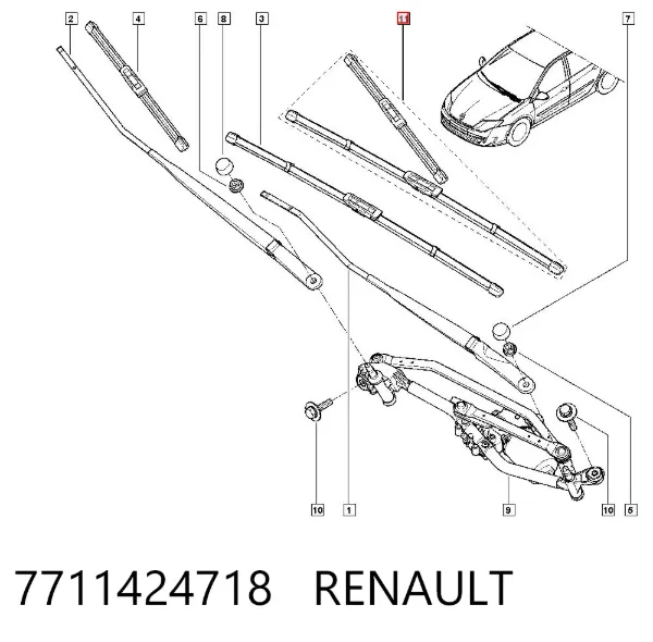 Pióro wycieraczki szyby przedniej, zestaw (2 szt.) 7711424718 Renault (RVI)