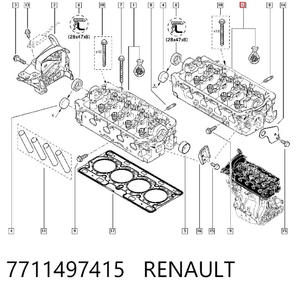 Głowica cylindrów 7711497415 Renault (RVI)