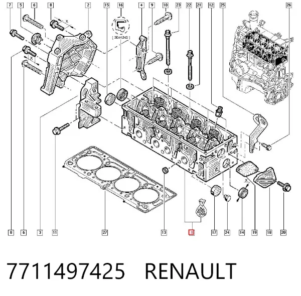Głowica cylindrów 7711497425 Renault (RVI)