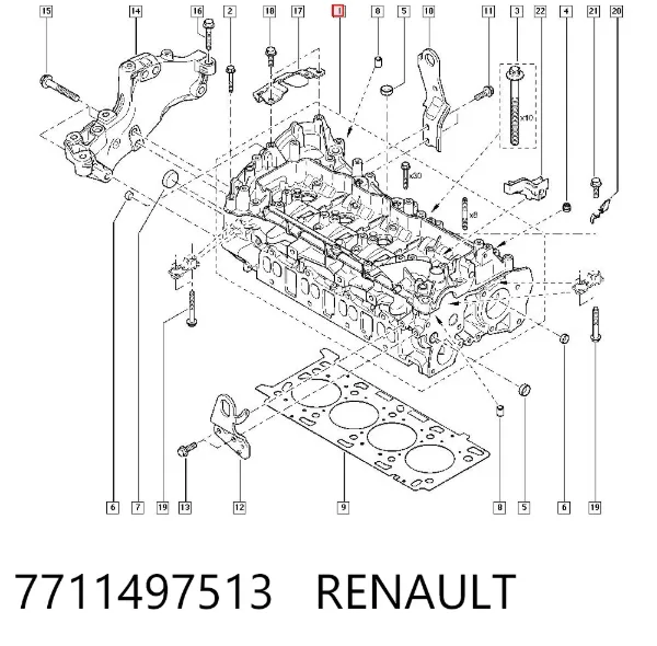 Głowica cylindrów 7711497513 Renault (RVI)