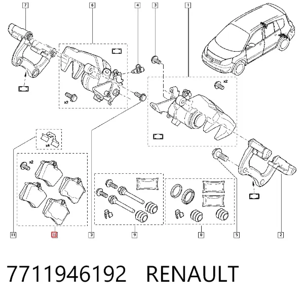 Okładziny (klocki) do hamulców tarczowych tylne 7711946192 Renault (RVI)