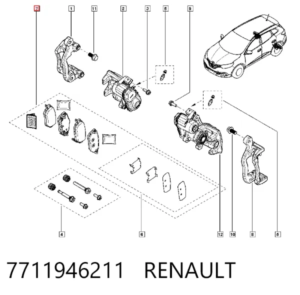 Okładziny (klocki) do hamulców tarczowych tylne 7711946211 Renault (RVI)