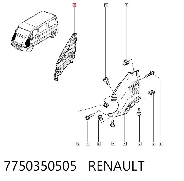 Błotnik przedni prawy 7750350505 Renault (RVI)
