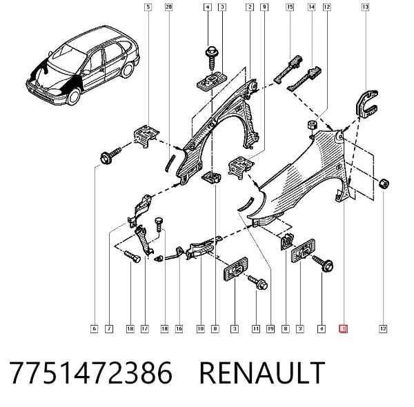 Błotnik przedni lewy Renault Scenic I
