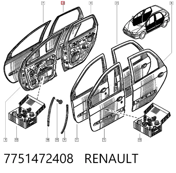 Drzwi tylne prawe 7751472408 Renault (RVI)
