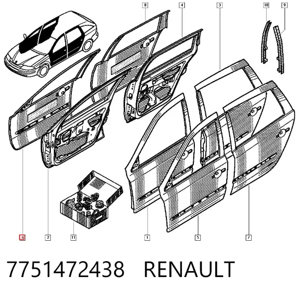Drzwi przednie prawe 7751472438 Renault (RVI)