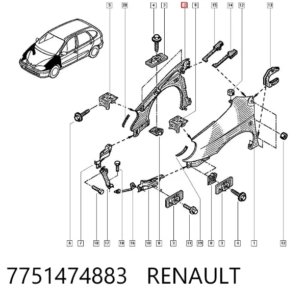 Błotnik przedni prawy 7751474883 Renault (RVI)