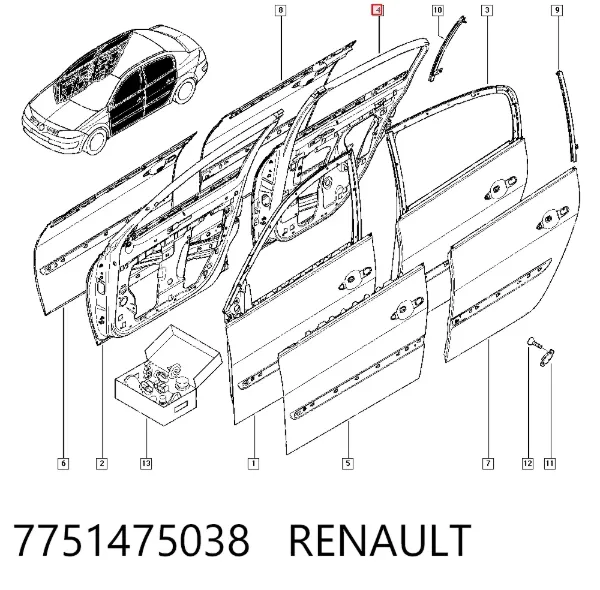 Drzwi tylne prawe 7751475038 Renault (RVI)