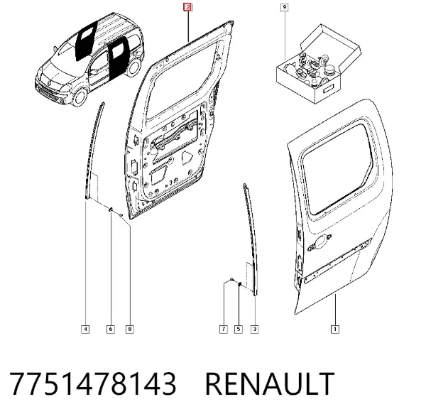Drzwi boczne (przesuwne) prawe 7751478143 Renault (RVI)