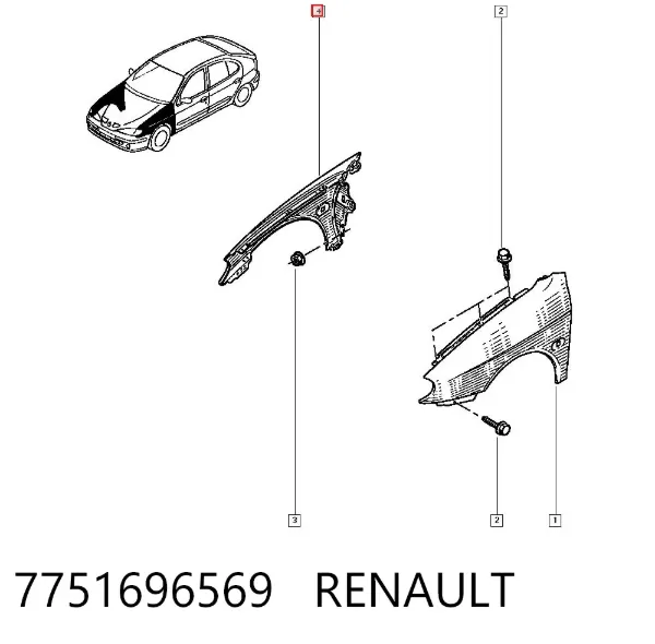 Błotnik przedni prawy 7751696569 Renault (RVI)