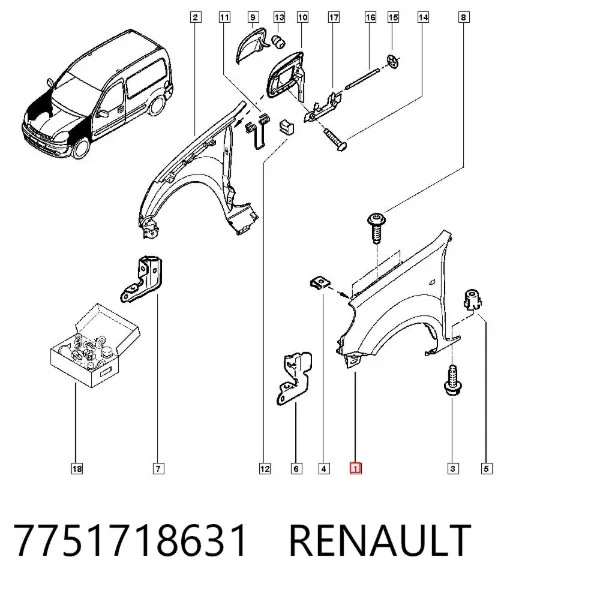 Błotnik przedni lewy 7751718631 Renault (RVI)