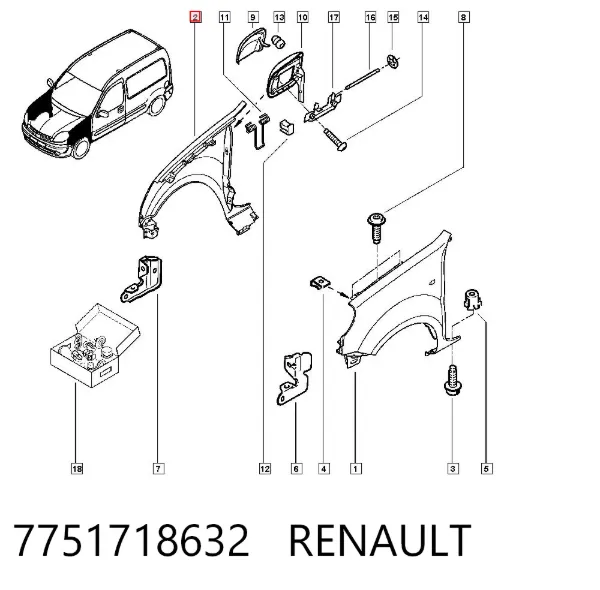 Błotnik przedni prawy 7751718632 Renault (RVI)