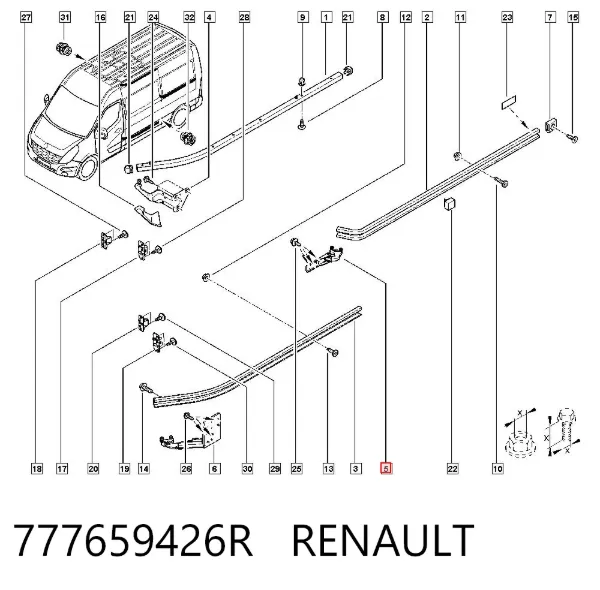 Rolka drzwi bocznych (przesuwne) lewa środkowa 777659426R Renault (RVI)