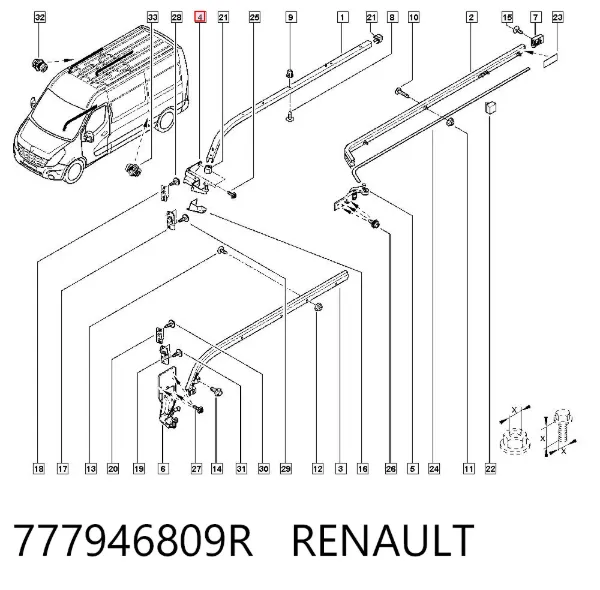 Rolka drzwi bocznych (przesuwnych) lewa górna 777946809R Renault (RVI)