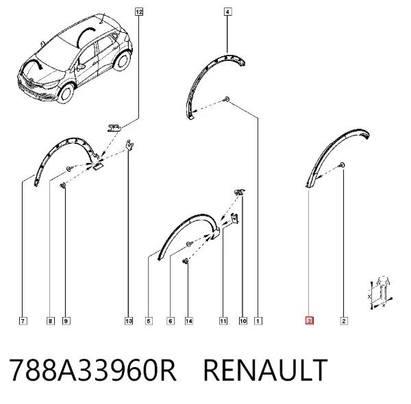 Poszerzenie (nakładka) reperaturki tylnego błotnika lewy 788A33960R Renault (RVI)
