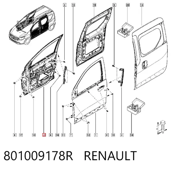 Drzwi przednie prawe 801009178R Renault (RVI)