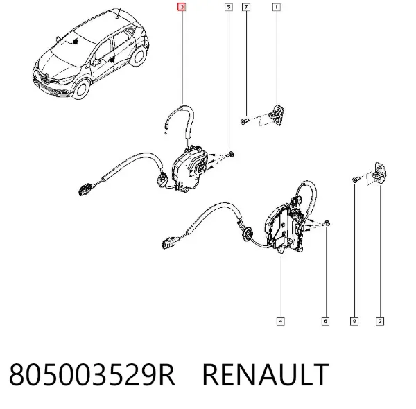 Zamek drzwi przednich prawych 805003529R Renault (RVI)