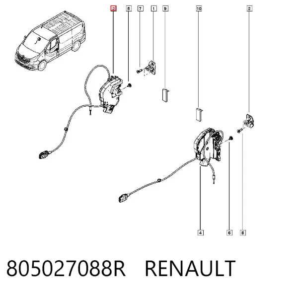 Zamek drzwi przednich prawych 805027088R Renault (RVI)