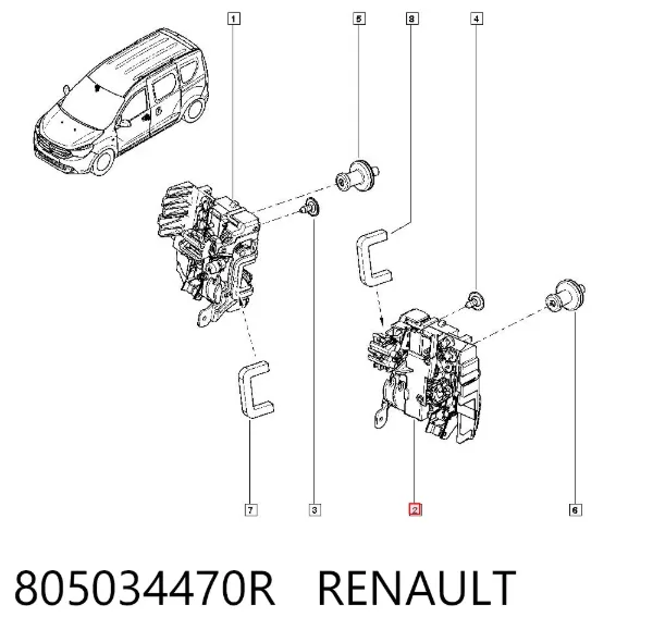 Zamek drzwi przednich lewych 805034470R Renault (RVI)