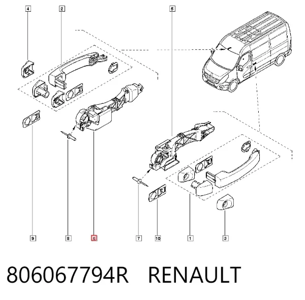Pałąk zewnętrznej klamki drzwi tylnych prawych skrzydłowych 806067794R Renault (RVI)