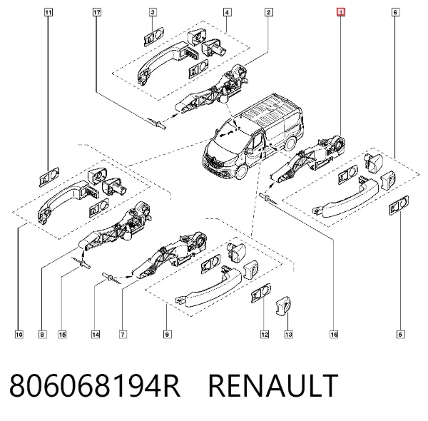 Pałąk zewnętrznej klamki drzwi przednich prawej 806068194R Renault (RVI)