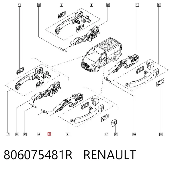 Pałąk zewnętrznej klamki drzwi przednich lewej 806075481R Renault (RVI)