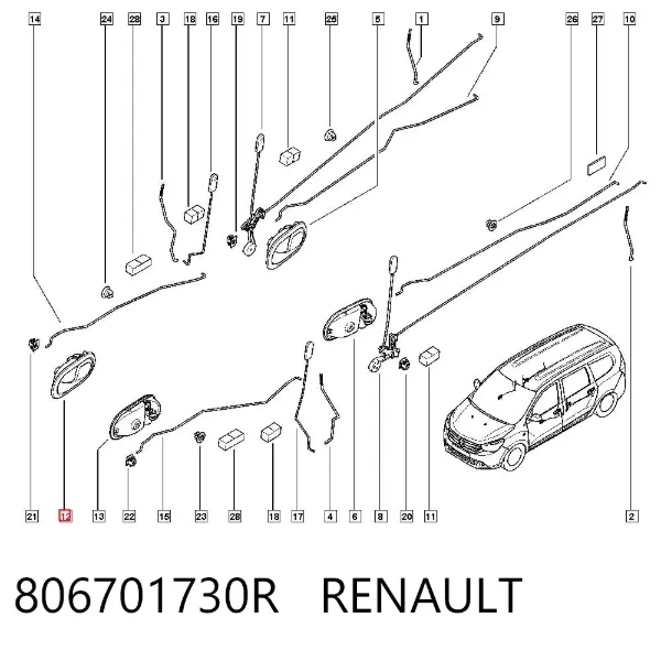 Klamka drzwi prawych przednia/tylna wewnętrzna 806701730R Renault (RVI)