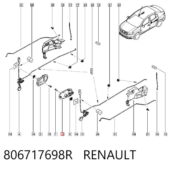Klamka drzwi przednich wewnętrzna lewa 806717698R Renault (RVI)