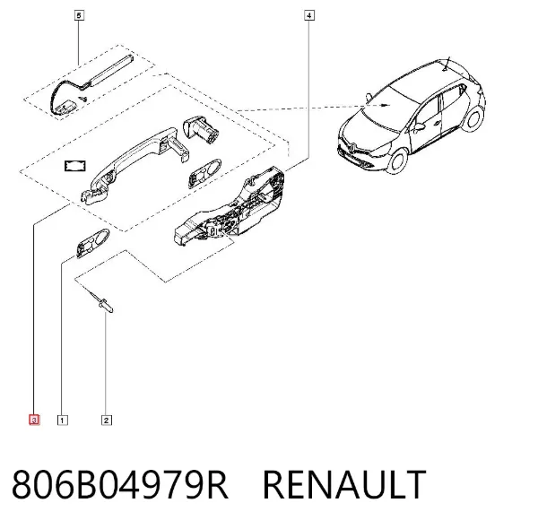 Klamka drzwi przednich zewnętrzna 806B04979R Renault (RVI)