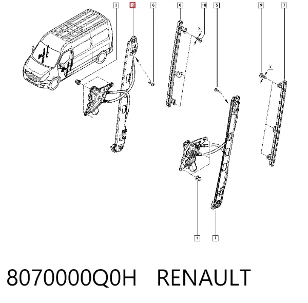 Mechanizm podnoszenia szyby drzwi przednich prawych 8070000Q0H Renault (RVI)