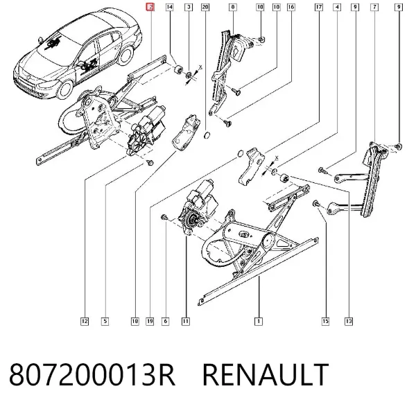 Mechanizm podnoszenia szyby drzwi przednich prawych 807200013R Renault (RVI)
