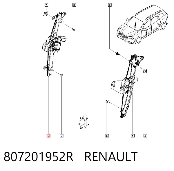 Mechanizm podnoszenia szyby drzwi przednich prawych Renault DUSTER II