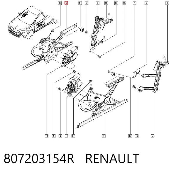 Mechanizm podnoszenia szyby drzwi przednich prawych 807203154R Renault (RVI)